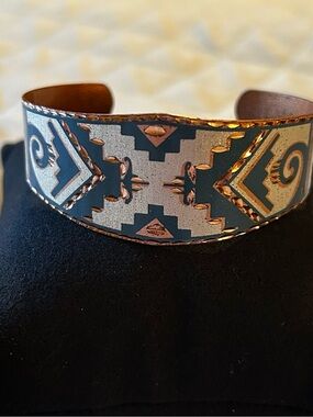 Southwestern Copper Cuff Bracelet in Teal and Silver $20
